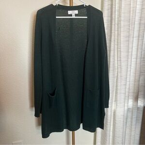 Magaschoni Green Open Front Pockets 100% Cashmere Cardigan